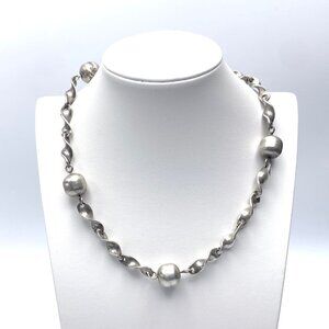 Vintage 50s Mexican Sterling Silver Necklace — Twisted Chain & Spheres EUC